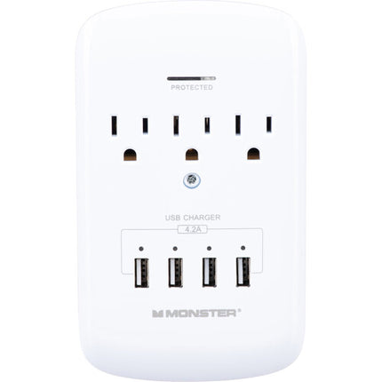 Monster Cable Wall Tap Protector contra Sobretensiones 980J 3 Enchufes 4 USB