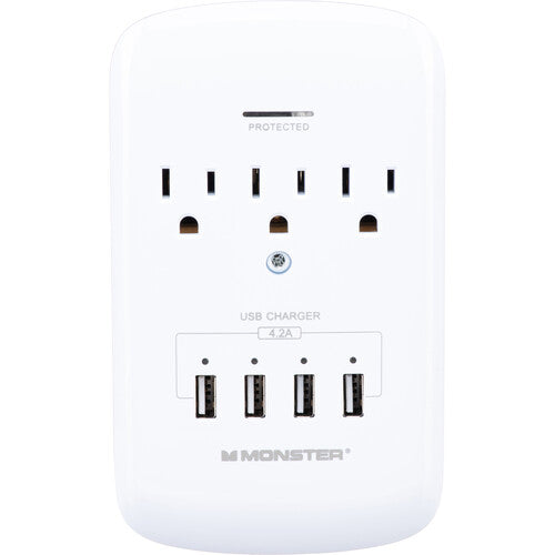 Monster Cable Wall Tap Protector contra Sobretensiones 980J 3 Enchufes 4 USB
