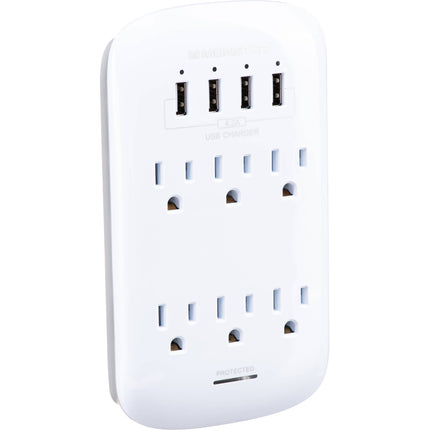 Monster Cable Wall Tap Protector Contra Sobretensión 6 Enchufes 4 USB 980 Julios Blanco