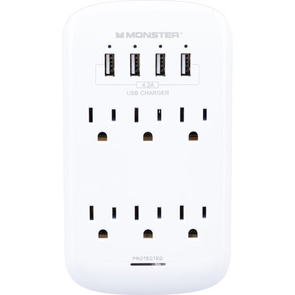 Monster Cable Wall Tap Protector Contra Sobretensión 6 Enchufes 4 USB 980 Julios Blanco