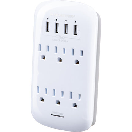 Monster Cable Wall Tap Protector Contra Sobretensión 6 Enchufes 4 USB 980 Julios Blanco