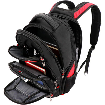 Mochila Antibacterial Swissdigital Circuit Negra Roja Puerto USB Protección RFID