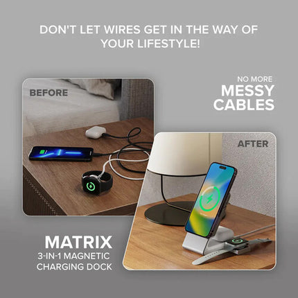 ALOGIC Matrix Dock de carga magnética 3 en 1 con cargador Apple Watch 30W y cable USB-C 1.5' blanco