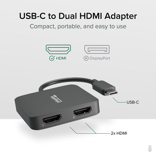Plugable Adaptador USB-C a Dual HDMI para Pantallas 4K 60Hz MST