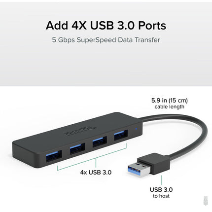 Plugable USB-C 4 Puertos Hub Negro USB 3.2 5 Gbps Velocidad