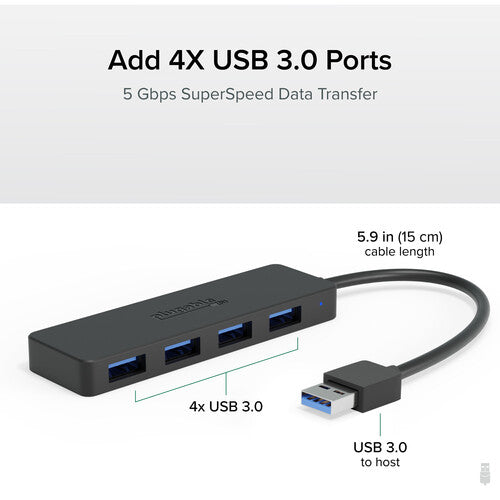 Plugable USB-C 4 Puertos Hub Negro USB 3.2 5 Gbps Velocidad