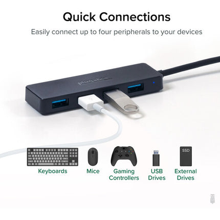 Plugable USB-C 4 Puertos Hub Negro USB 3.2 5 Gbps Velocidad