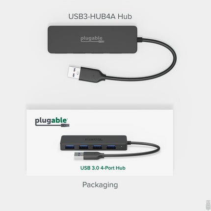 Plugable USB-C 4 Puertos Hub Negro USB 3.2 5 Gbps Velocidad