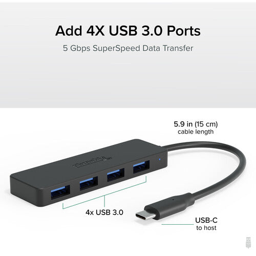 Plugable USB-C Hub de 4 Puertos USB-A Negro USB 3.2 Gen 1 5 Gb/s