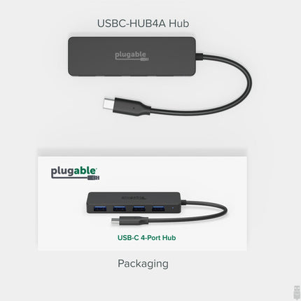 Plugable USB-C Hub de 4 Puertos USB-A Negro USB 3.2 Gen 1 5 Gb/s