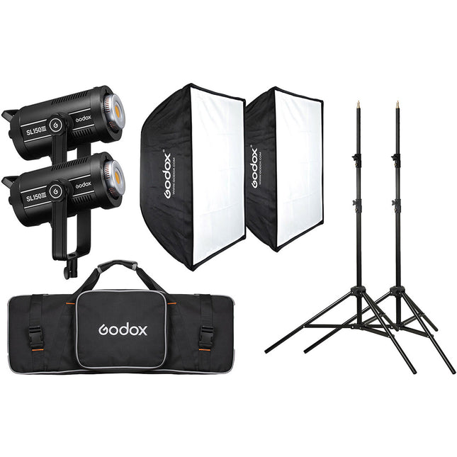 Godox SL150III LED Monolight Kit 2 Luces 5600K Softbox 6.56 ft Trípodes