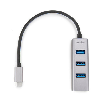 Rocstor Hub USB-C a 4 Puertos USB-A 3.0 Gris Aluminio Bus Powered