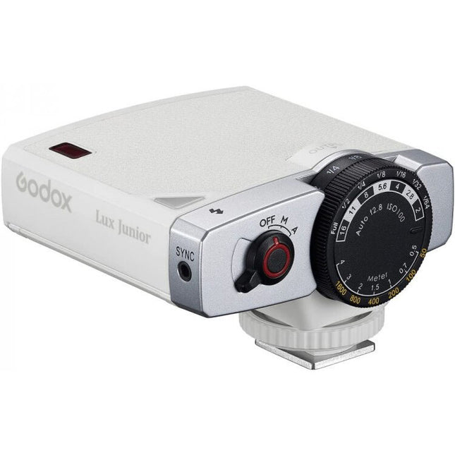Godox Lux Junior Flash para Cámara Retro Blanco Potencia GN 39.4 y Cobertura 28 mm