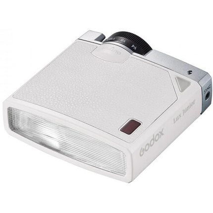 Godox Lux Junior Flash para Cámara Retro Blanco Potencia GN 39.4 y Cobertura 28 mm