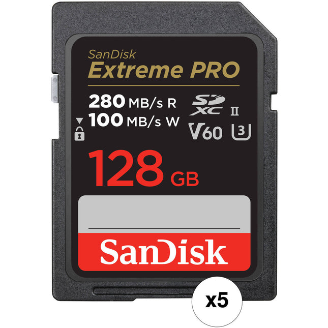 SanDisk Extreme PRO UHS-II SDXC Tarjeta de Memoria 128GB 280MB/s 5 Pack