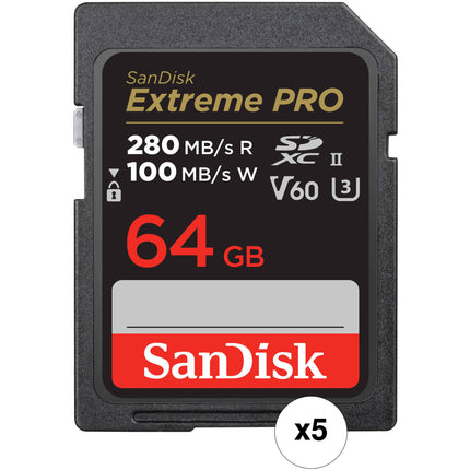 SanDisk Extreme PRO UHS-II SDXC Tarjeta de Memoria 64GB 280MBs 5 Pack
