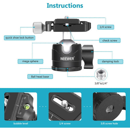 Neewer LO28 Cabezal de Bola para Trípode Perfil Bajo 28 mm 6.6 lb carga
