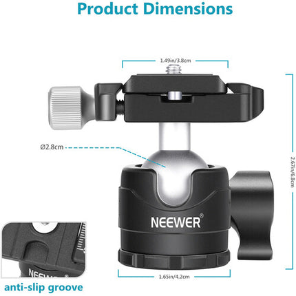 Neewer LO28 Cabezal de Bola para Trípode Perfil Bajo 28 mm 6.6 lb carga