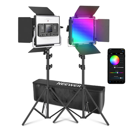 Neewer Upgraded 660 PRO II RGB Panel LED Kit Doble 660 Lux 9x8" 6.6' Soportes