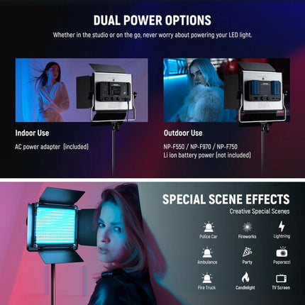 Neewer Upgraded 660 PRO II RGB Panel LED Kit Doble 660 Lux 9x8" 6.6' Soportes