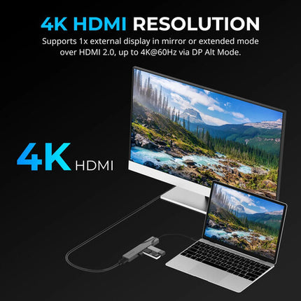 Sabrent 4 en 1 Hub USB-C Multi Puerto 90W PD 4K 60 Hz Gris