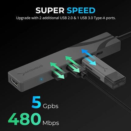 Sabrent 4 en 1 Hub USB-C Multi Puerto 90W PD 4K 60 Hz Gris