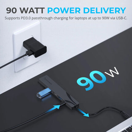 Sabrent 4 en 1 Hub USB-C Multi Puerto 90W PD 4K 60 Hz Gris