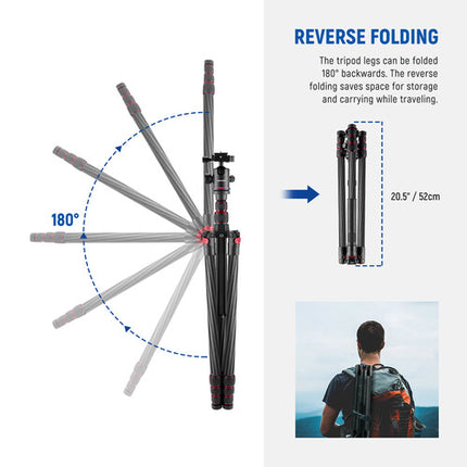 Neewer N55CR Trípode de Fibra de Carbono con Cabeza Esférica 80.7 cm y 12 kg de Carga