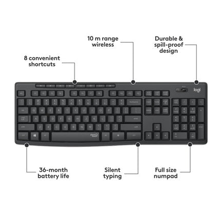 Logitech MK295 Teclado y Ratón Inalámbricos Silenciosos Alcance 10m USB