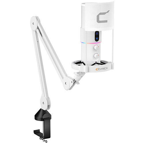 Comica Audio STA-U2A Micrófono USB Condensador 25mm Kit Blanco Boom Arm Shockmount Pop Filter