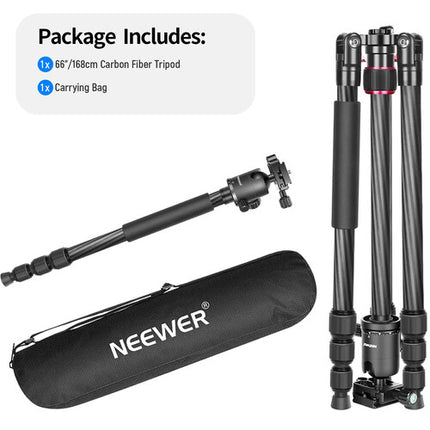 Neewer Trípode de Fibra de Carbono con Cabezal esférico 66" y 26.5 lb de carga