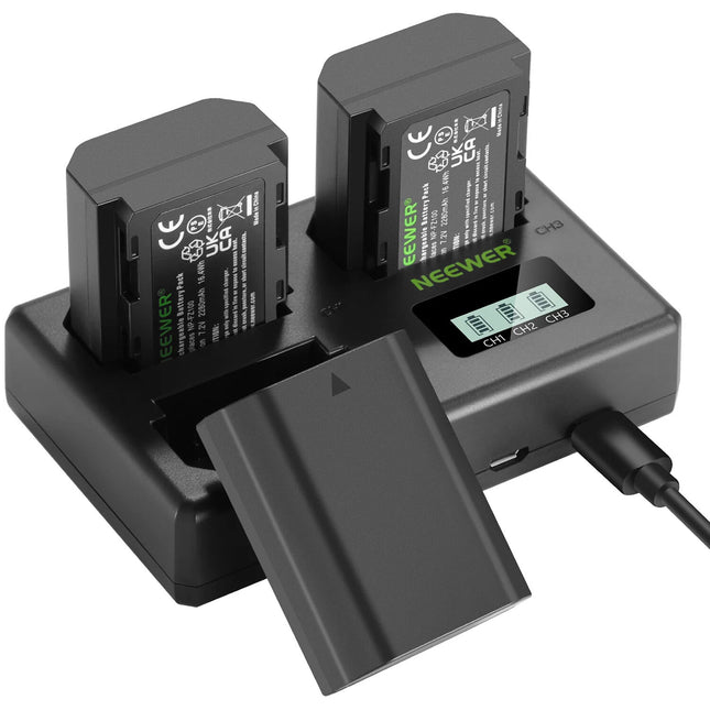 Neewer NP-FZ100 Baterías Recargables 3-Pack 2280mAh con Cargador LCD