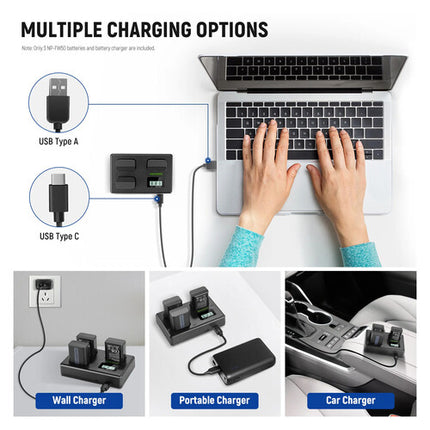 Neewer NP-FW50 Kit Cargador y 3 Baterías Recargables 1100mAh para cámaras Sony