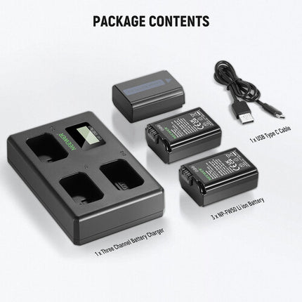 Neewer NP-FW50 Kit Cargador y 3 Baterías Recargables 1100mAh para cámaras Sony
