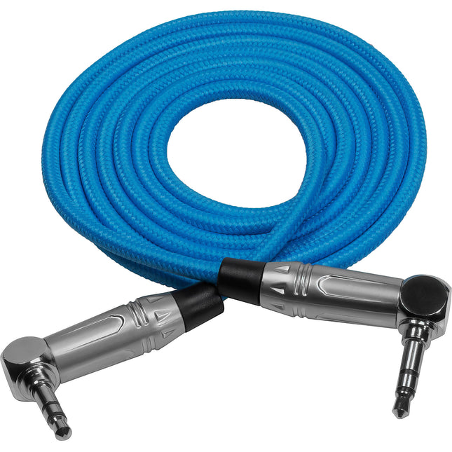 Kondor Blue Cable de Audio Estéreo TRS 3.5mm ángulo derecho 48 pulgadas nylon trenzado