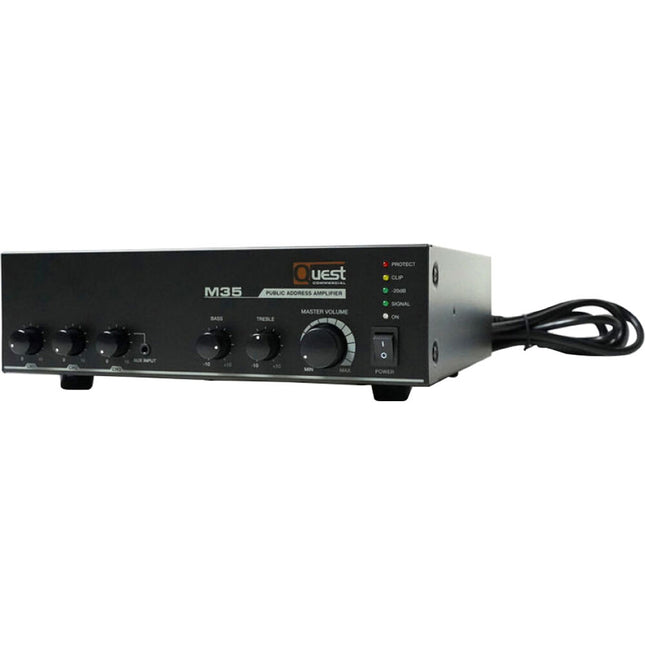 Quest Commercial M35 Amplificador y Mezclador Compacto 35W 3 Canales Phantom Power