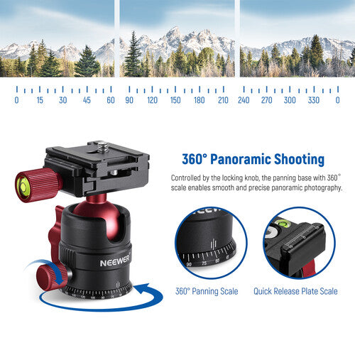 Neewer GM28 Cabezal Panorámico Bola Rojo Capacidad 11 lb Altura 3" Adaptador
