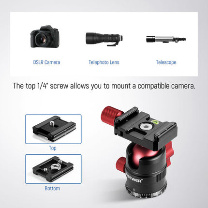Neewer GM28 Cabezal Panorámico Bola Rojo Capacidad 11 lb Altura 3" Adaptador