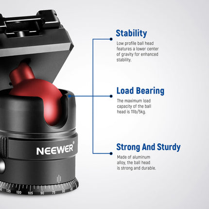 Neewer GM28 Cabezal Panorámico Bola Rojo Capacidad 11 lb Altura 3" Adaptador