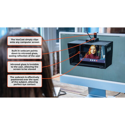 PrimeLight Design VoxCast VC10 Teleprompter Todo en Uno con Luz LED Ajustable y Webcam Full HD