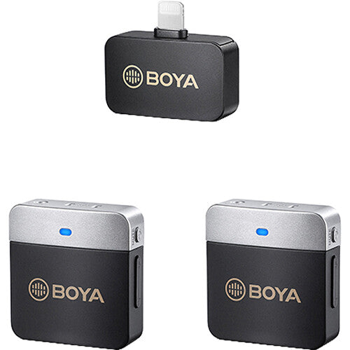 BOYA BY-M1V6 Sistema de Micrófono Inalámbrico Doble para iOS con 6 Horas de Batería y 60 m de Alcance