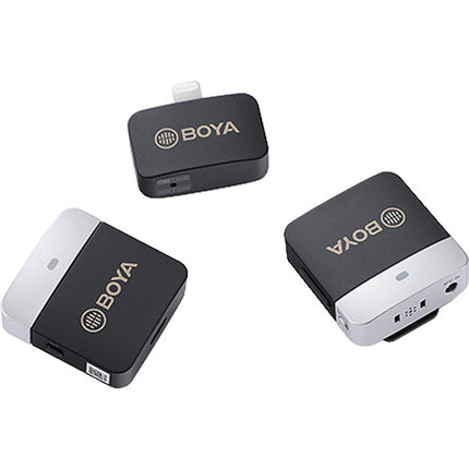 BOYA BY-M1V6 Sistema de Micrófono Inalámbrico Doble para iOS con 6 Horas de Batería y 60 m de Alcance