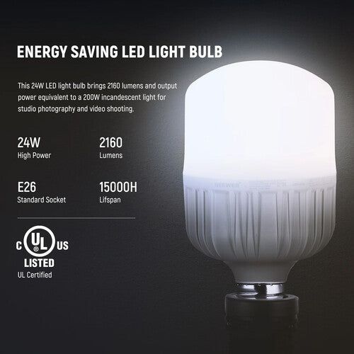 Neewer Bombilla LED Luz Diurna 24W 2160 Lúmenes 5700K 2 Piezas