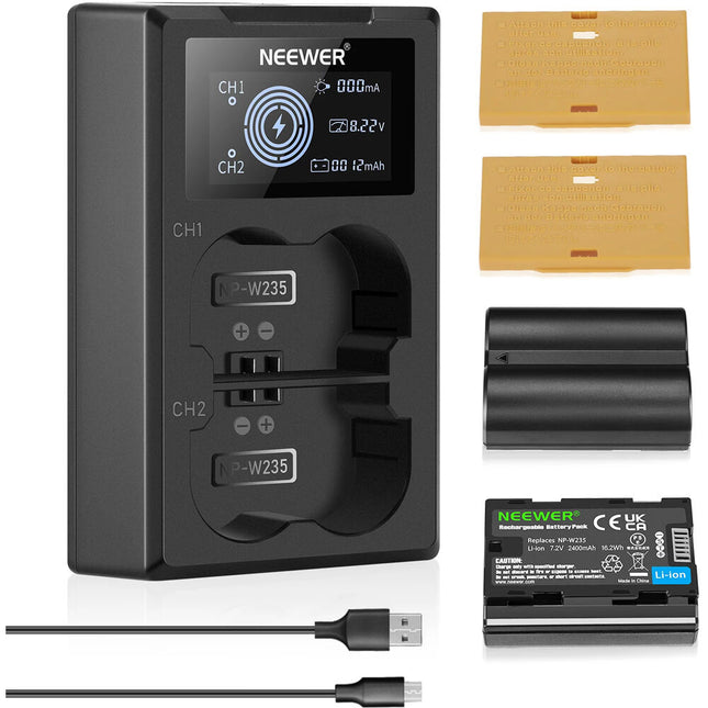 Neewer Cargador Dual de Baterías con 2 NP-W235 2400mAh 8.4V USB-C