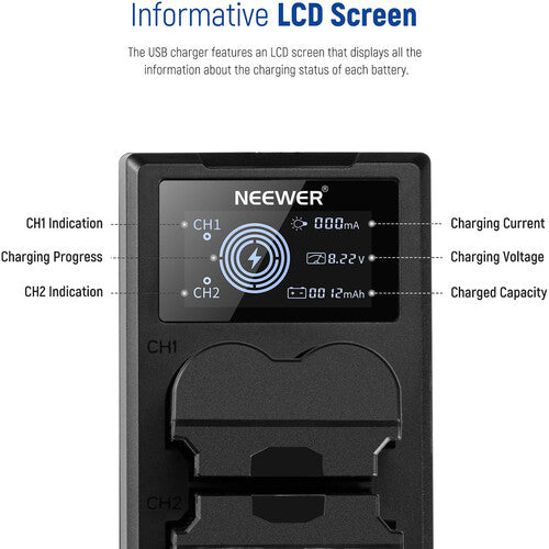 Neewer Cargador Dual de Baterías con 2 NP-W235 2400mAh 8.4V USB-C