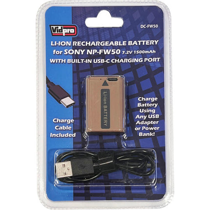 Vidpro NP-FW50 Batería para Cámara 1500mAh Carga USB-C Integrada
