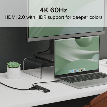 Plugable 4-en-1 Hub USB-C 100W HDMI 4K 60Hz y Carga Pass-Through