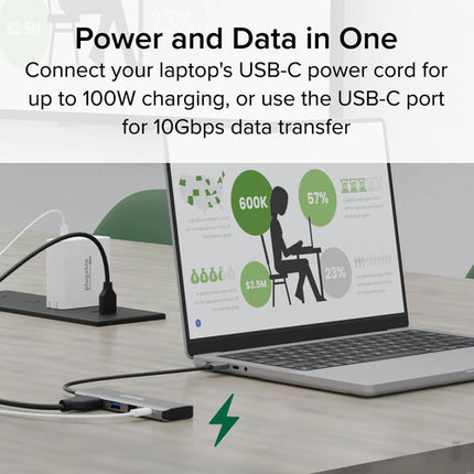 Plugable 4-en-1 Hub USB-C 100W HDMI 4K 60Hz y Carga Pass-Through