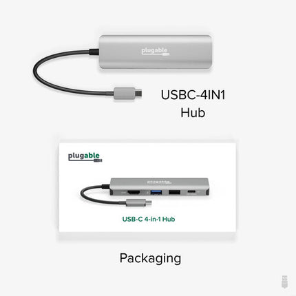 Plugable 4-en-1 Hub USB-C 100W HDMI 4K 60Hz y Carga Pass-Through