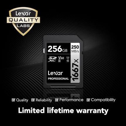 Lexar 256GB Professional 1667x Tarjeta de Memoria SDXC UHS-II 250 MB/s Lectura 120 MB/s Escritura